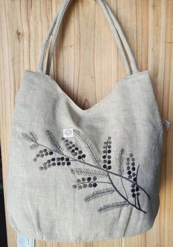 Hand Bags linen natural  tree mimosa  Grey 