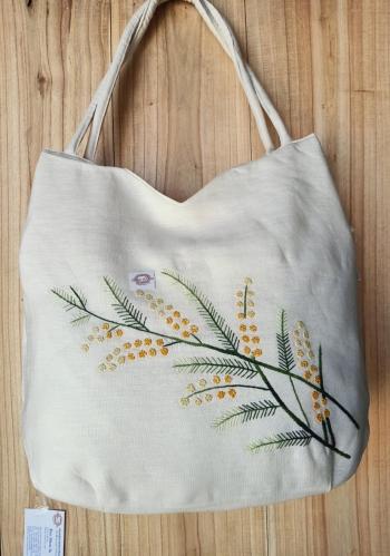 Hand  bags linen ivory mimosa  yellow 