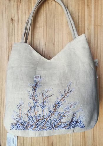 Hand bags linen  Natural  tree bloom  flowes  blue 