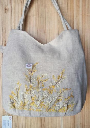 Hand bags linen   natural  tree  bloom  flowes  yellow 