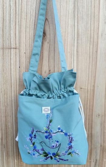 Hand bags cotton kaki  Aqua Marine /Blue 