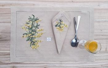 Placemats linen  tree mimosa yellow 