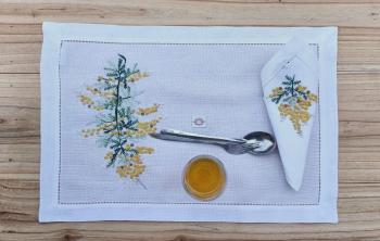 Placemats linen  Mimosa  white  yellow 