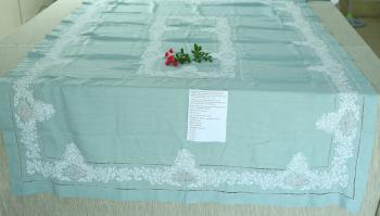 Table Cloth linen Sky blue   white  Frenh Knot 