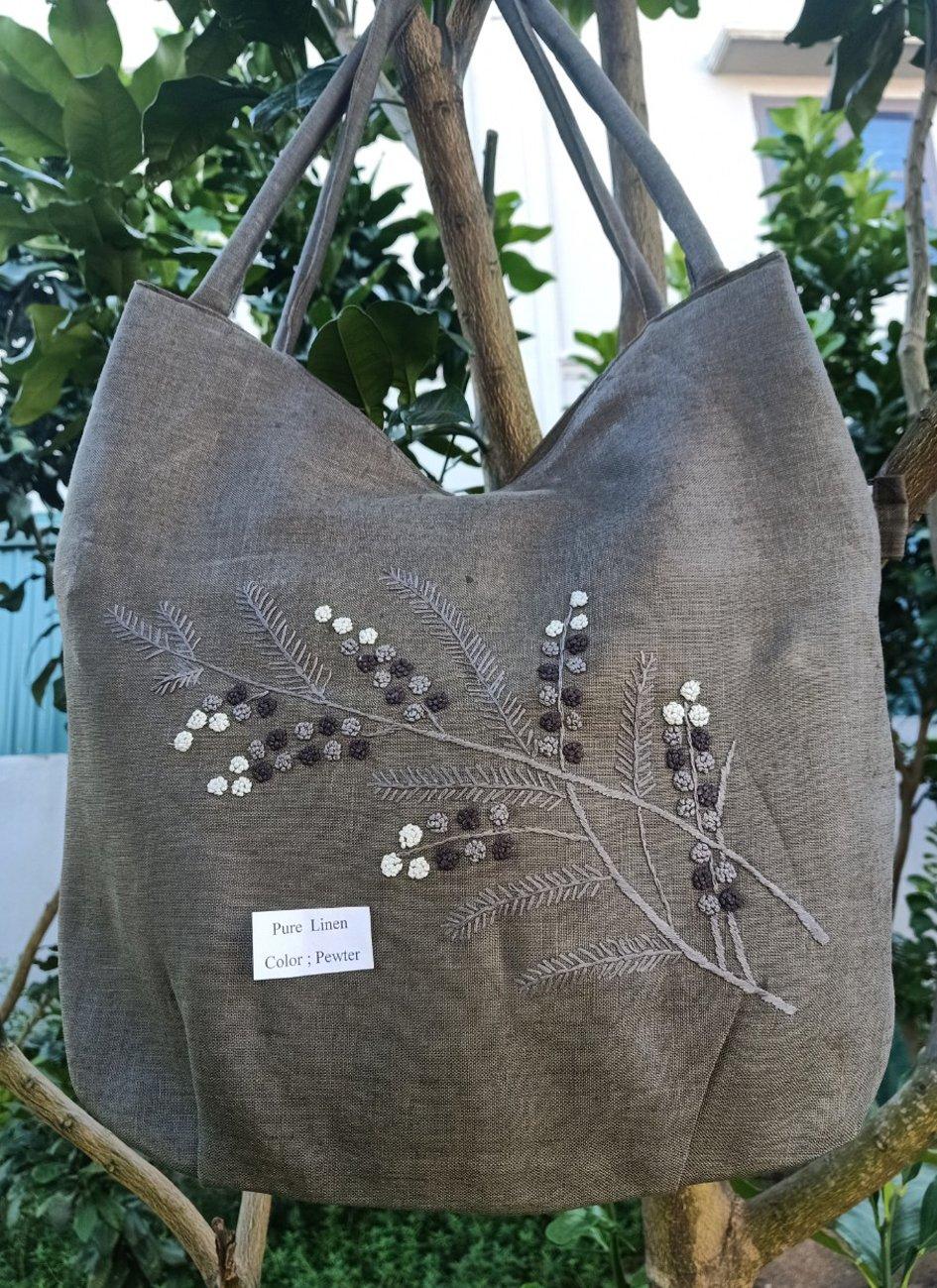 Hand bags linen  color  Pewter 
